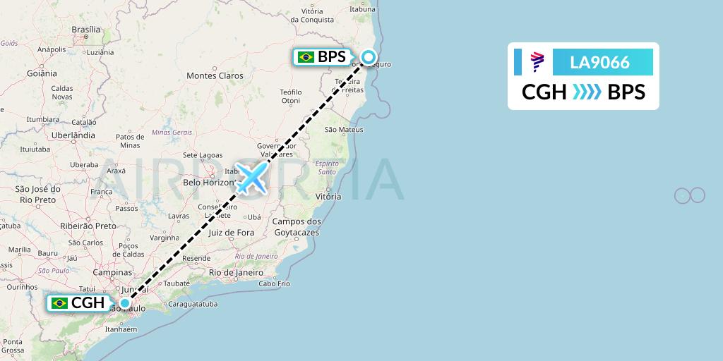 LA9066 LAN Airlines Flight Map: Sao Paulo to Porto Seguro