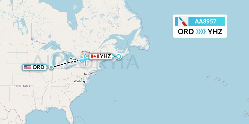 AA3957 American Airlines Flight Map: Chicago to Halifax