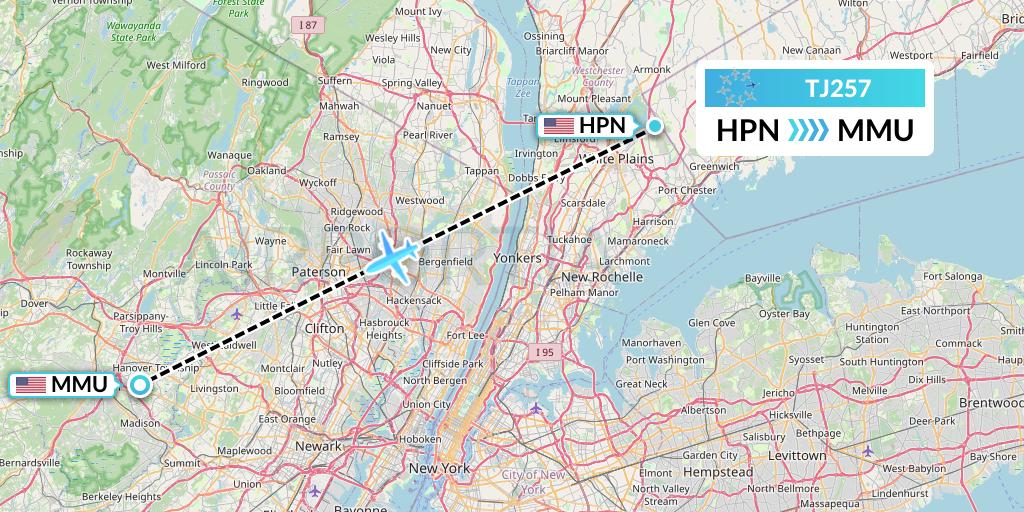 TJ257 Tradewind Aviation Flight Map: White Plains to Morristown