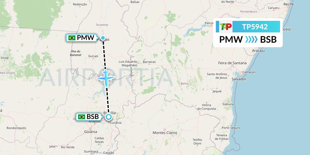 TP5942 TAP Portugal Flight Map: Palmas to Brasilia