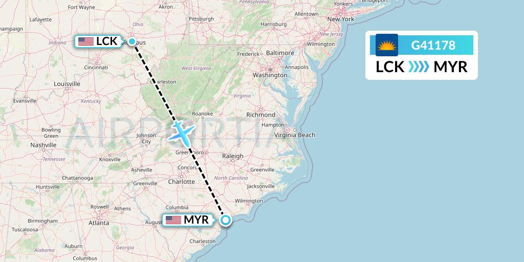 G41178 Allegiant Air Flight Map: Columbus to Myrtle Beach