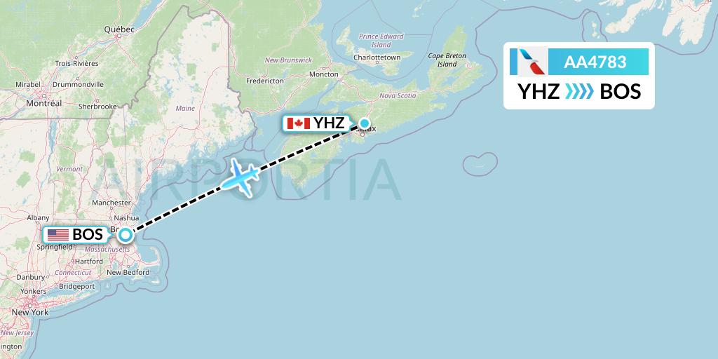 AA4783 American Airlines Flight Map: Halifax to Boston