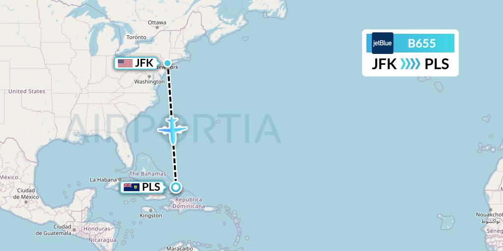 B655 JetBlue Airways Flight Map: New York to Providenciales