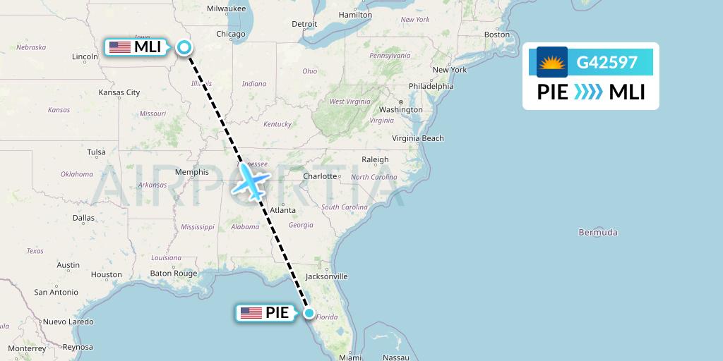 G42597 Allegiant Air Flight Map: St. Petersburg to Moline