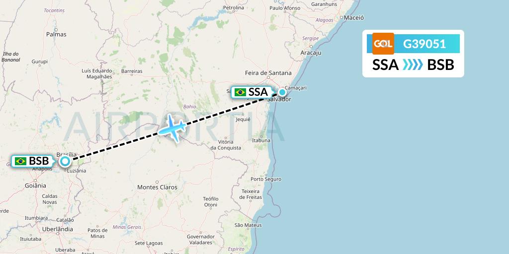 G39051 GOL Transportes Aeros Flight Map: Salvador to Brasilia