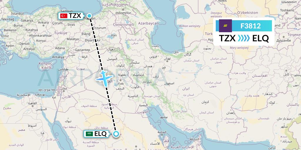 F3812 flydeal Flight Map: Trabzon to Al-Qassim