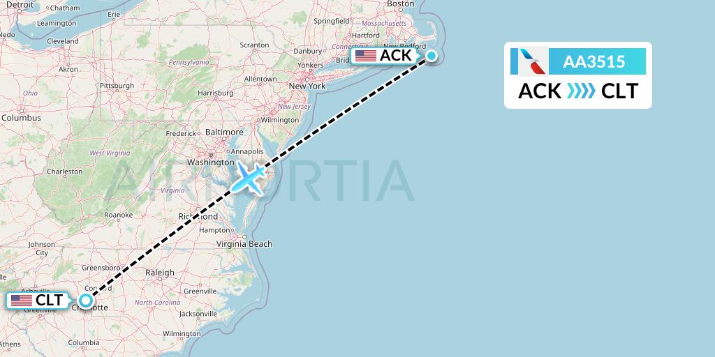 AA3515 American Airlines Flight Map: Nantucket to Charlotte