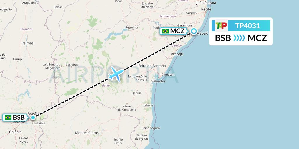 TP4031 TAP Portugal Flight Map: Brasilia to Maceio
