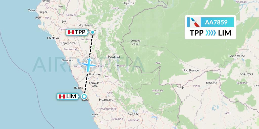 AA7859 American Airlines Flight Map: Tarapoto to Lima