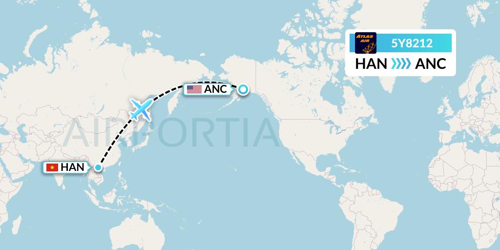 5Y8212 Atlas Air Flight Map: Hanoi to Anchorage