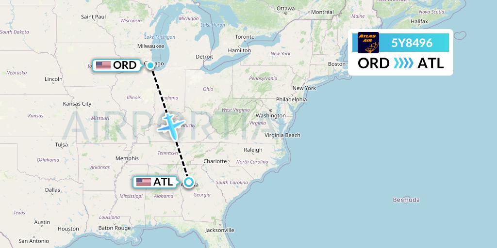 5Y8496 Atlas Air Flight Map: Chicago to Atlanta