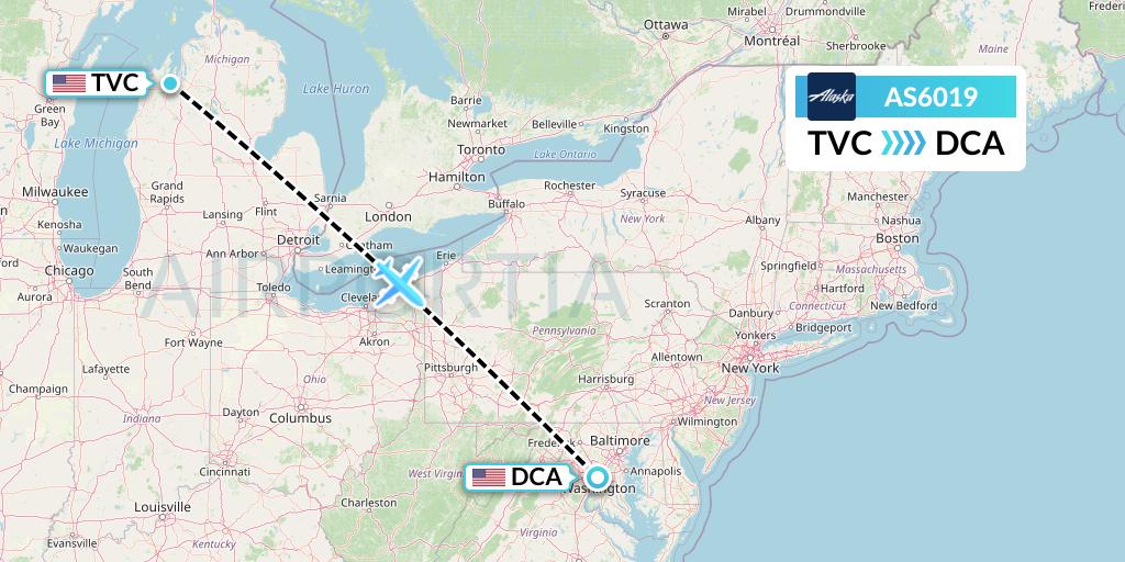 AS6019 Alaska Airlines Flight Map: Traverse City to Washington