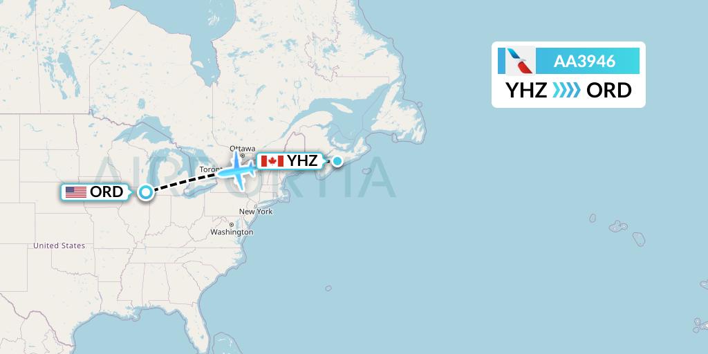 AA3946 American Airlines Flight Map: Halifax to Chicago