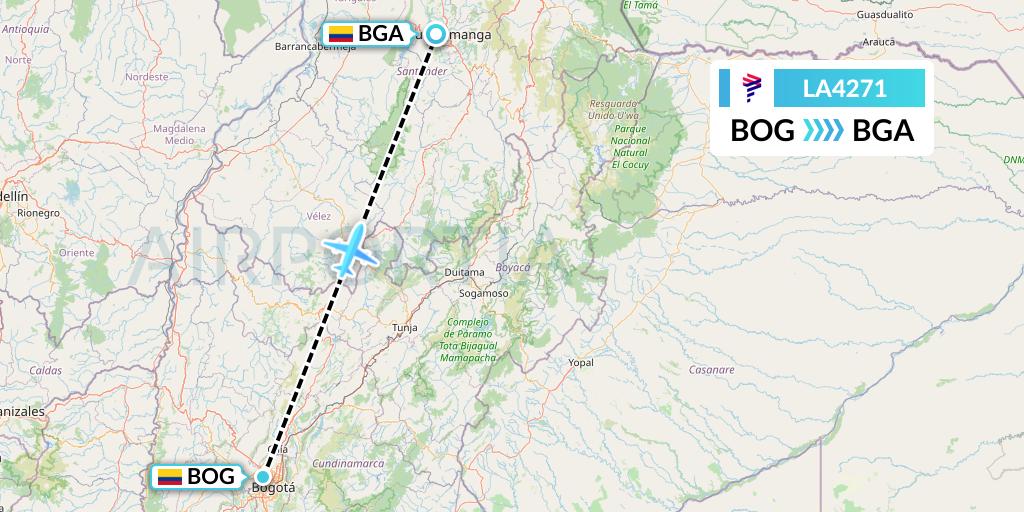 LA4271 LAN Airlines Flight Map: Bogota to Bucaramanga