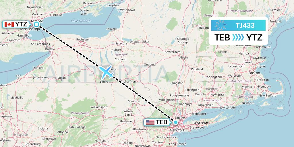 TJ433 Tradewind Aviation Flight Map: Teterboro to Toronto
