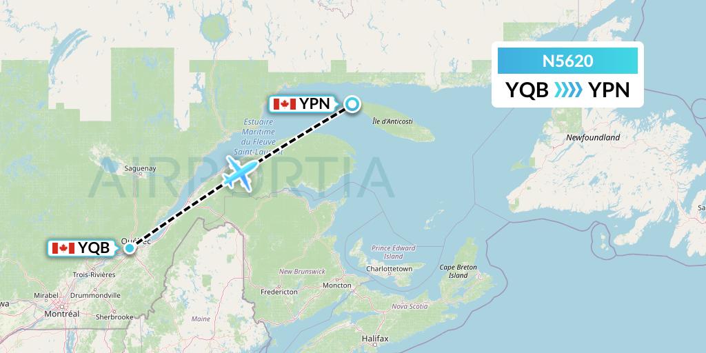 N5620 Nolinor Aviation Flight Map: Quebec to Port-Menier