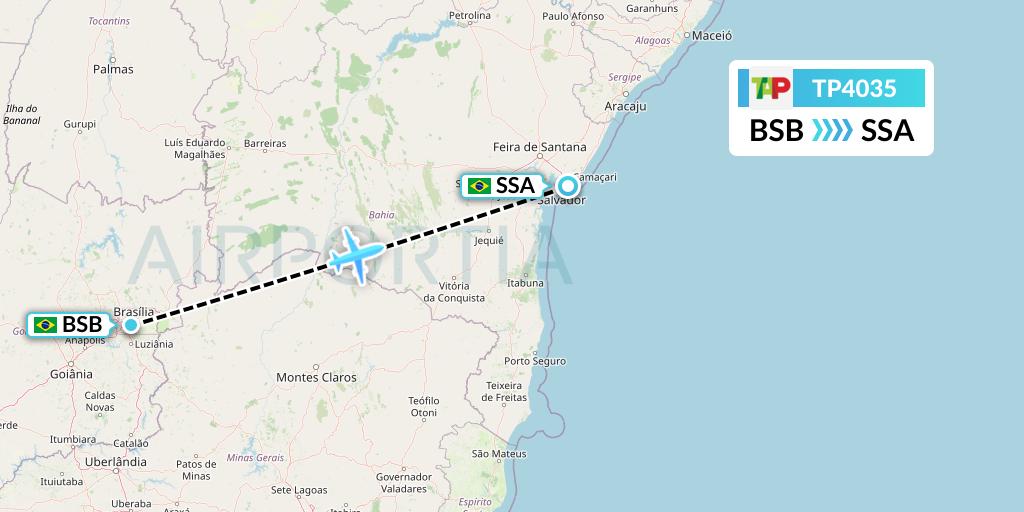 TP4035 TAP Portugal Flight Map: Brasilia to Salvador