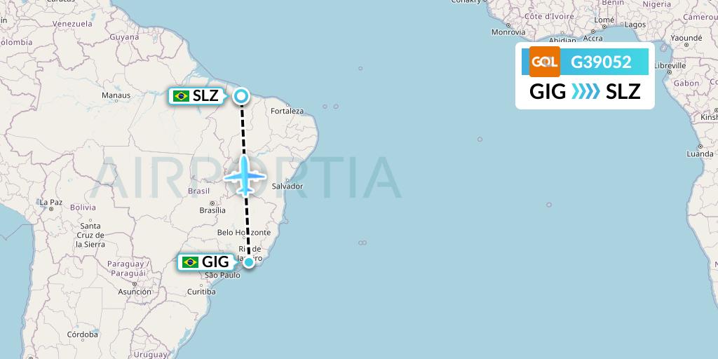 G39052 GOL Transportes Aeros Flight Map: Rio de Janeiro to Sao Luis