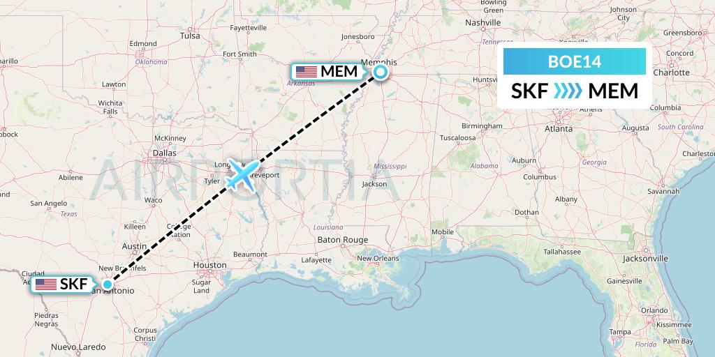 BOE14 Boeing Flight Map: San Antonio to Memphis