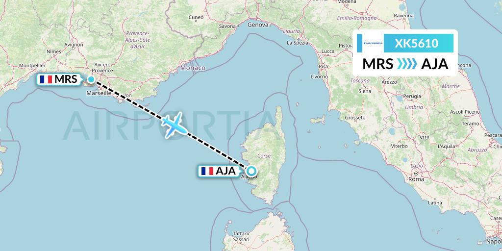 XK5610 Air Corsica Flight Map: Marseille to Ajaccio