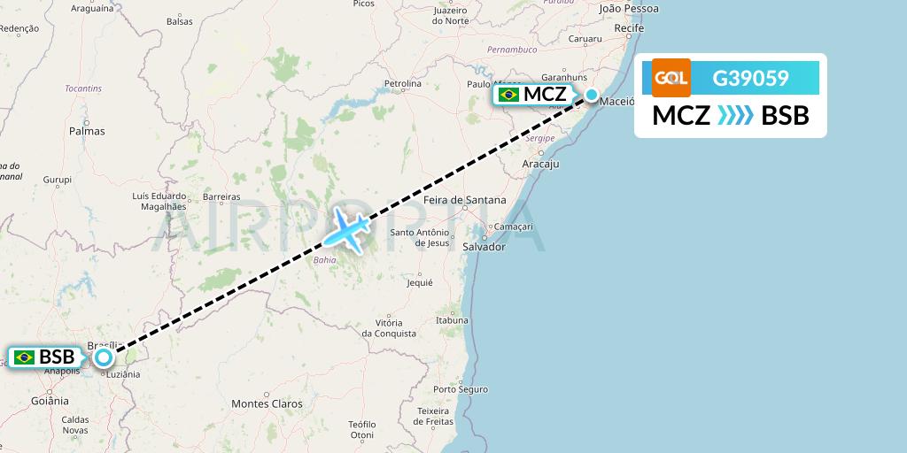 G39059 GOL Transportes Aeros Flight Map: Maceio to Brasilia