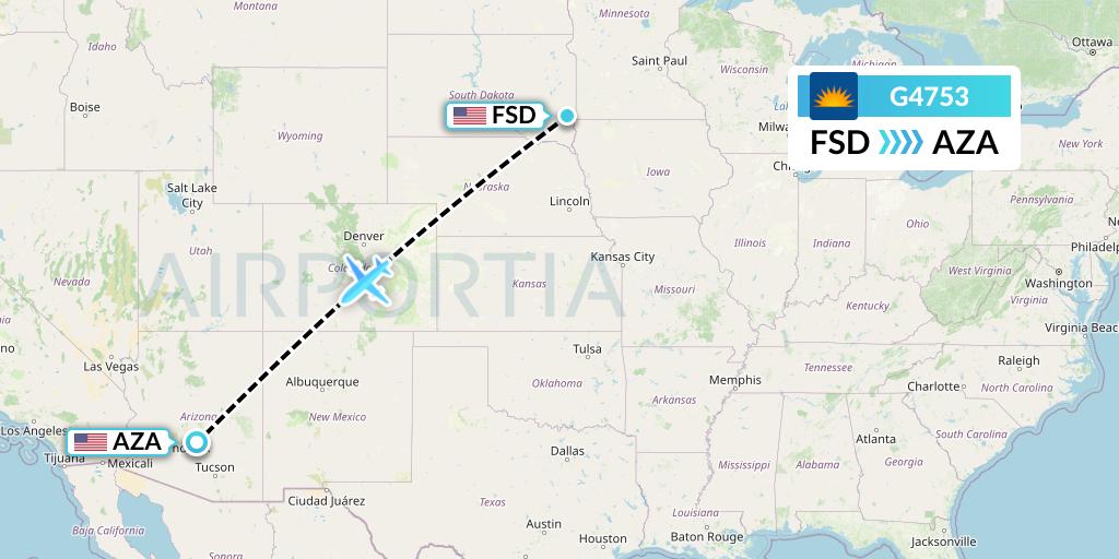 G4753 Allegiant Air Flight Map: Sioux Falls to Phoenix
