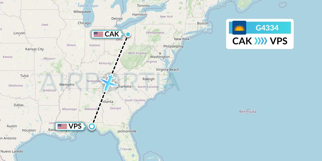 G4334 Allegiant Air Flight Map: Akron to Valparaiso
