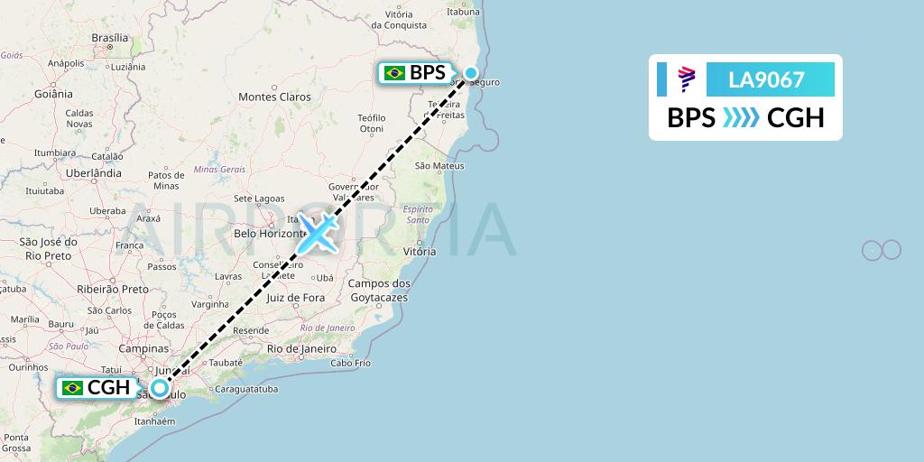 LA9067 LAN Airlines Flight Map: Porto Seguro to Sao Paulo