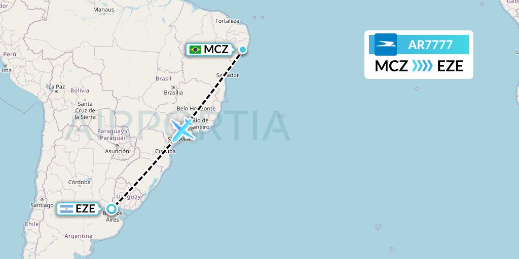 AR7777 Aerolineas Argentinas Flight Map: Maceio to Buenos Aires
