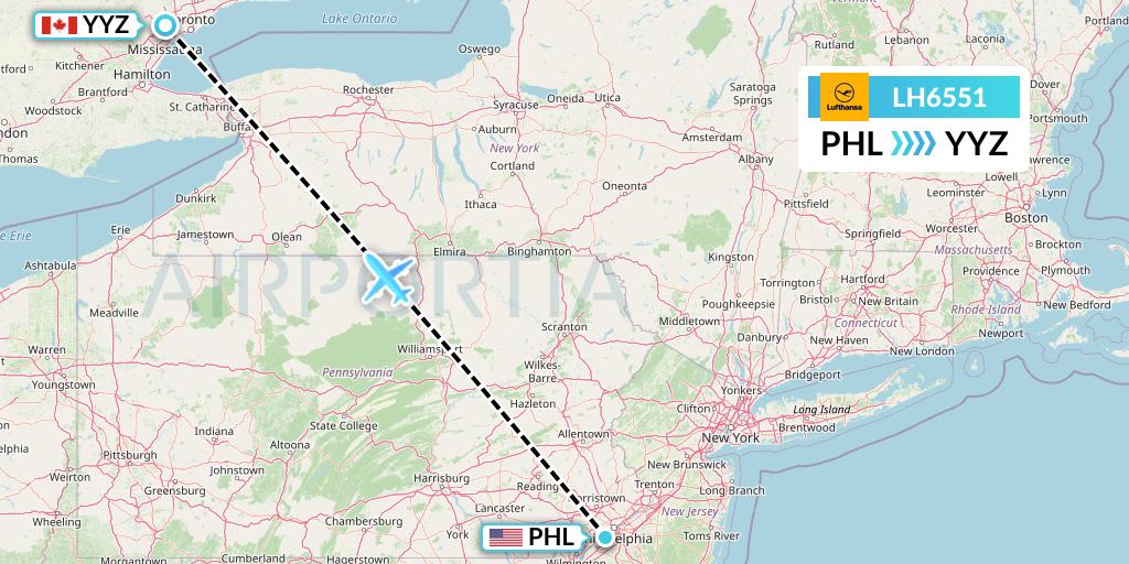 LH6551 Lufthansa Flight Map: Philadelphia to Toronto