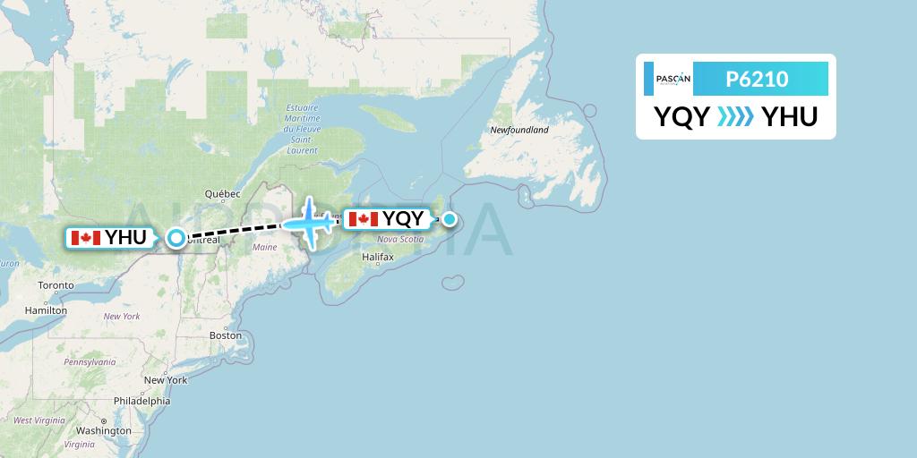 P6210 Pascan Aviation Flight Map: Sydney to Montreal