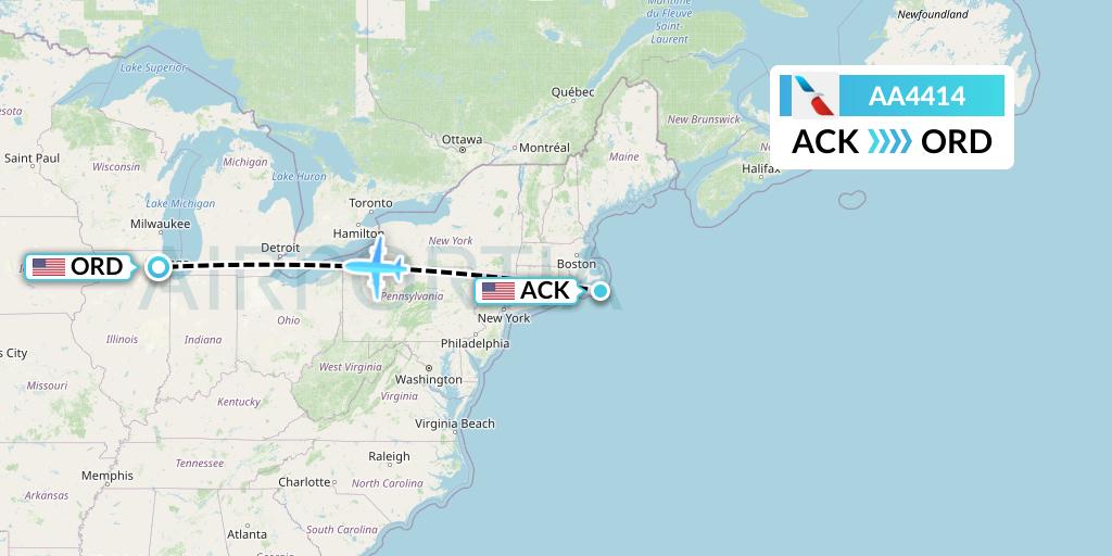 AA4414 American Airlines Flight Map: Nantucket to Chicago