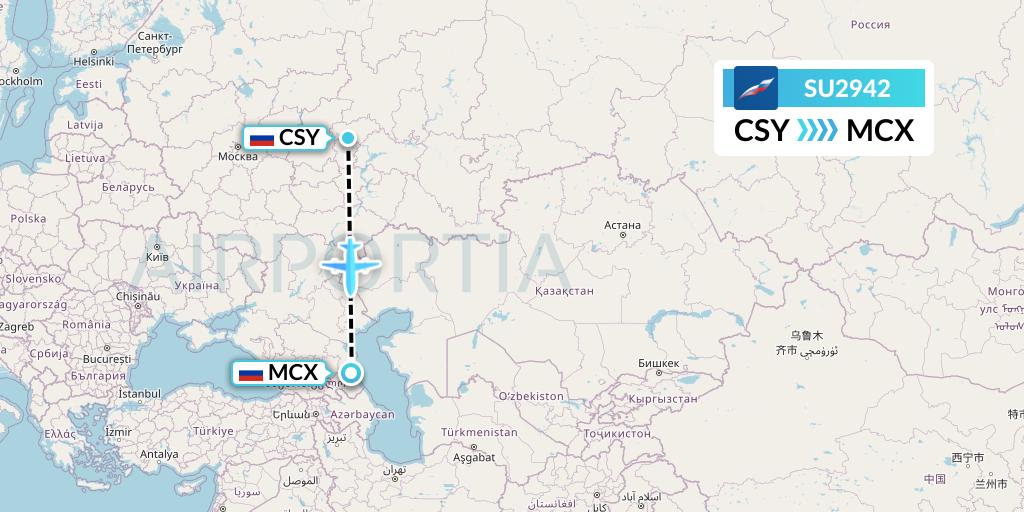 SU2942 Aeroflot Flight Map: Cheboksary to Makhachkala