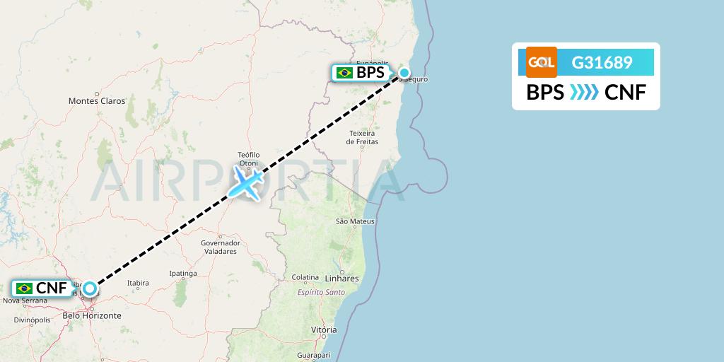 G31689 GOL Transportes Aeros Flight Map: Porto Seguro to Belo Horizonte