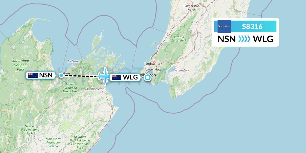 S8316 Soundsair Flight Map: Nelson to Wellington