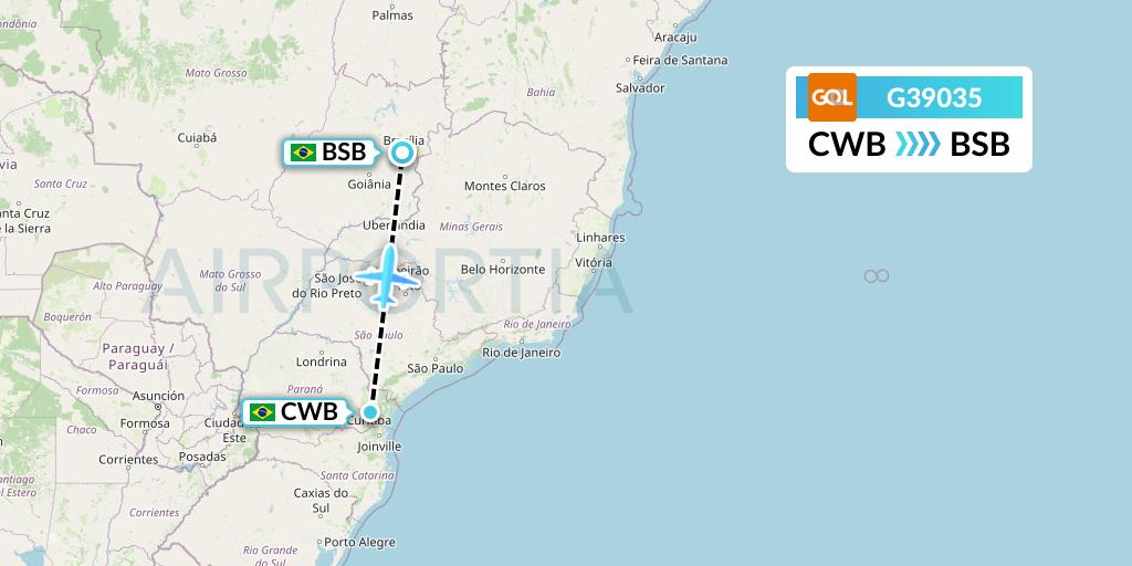 G39035 GOL Transportes Aeros Flight Map: Curitiba to Brasilia