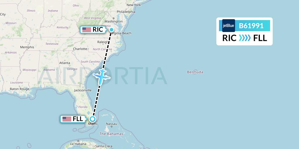 B61991 JetBlue Airways Flight Map: Richmond to Fort Lauderdale