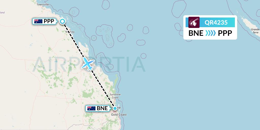 QR4235 Qatar Airways Flight Map: Brisbane to Proserpine