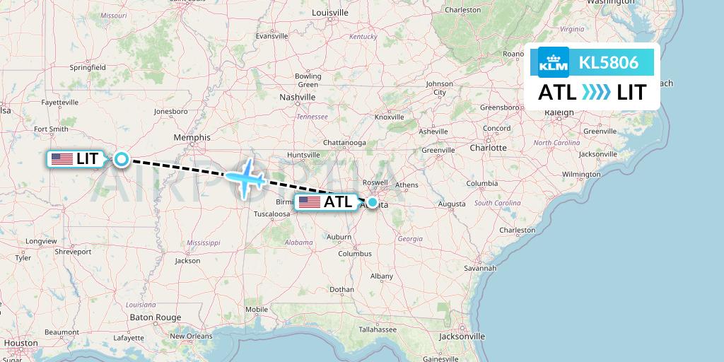 KL5806 KLM Flight Map: Atlanta to Little Rock