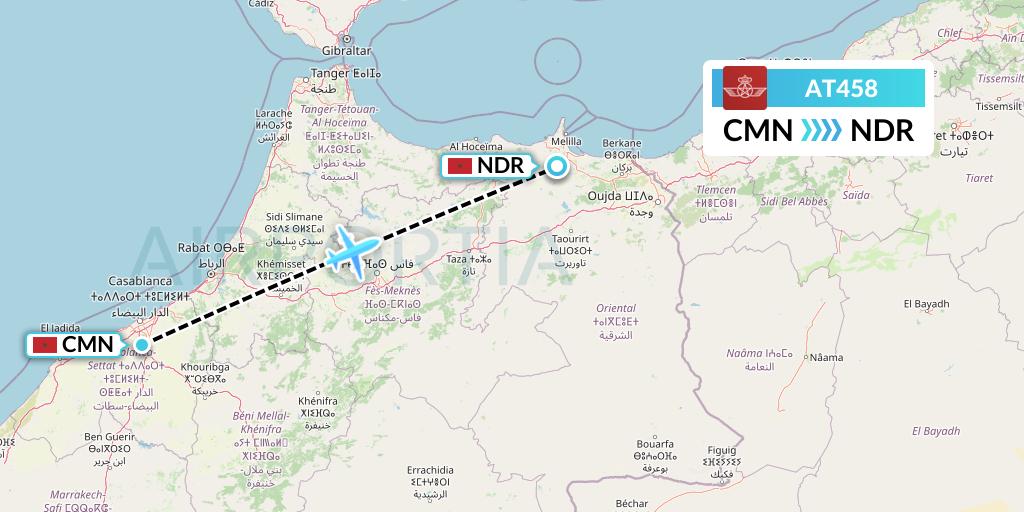 AT458 Royal Air Maroc Flight Map: Casablanca to Nador