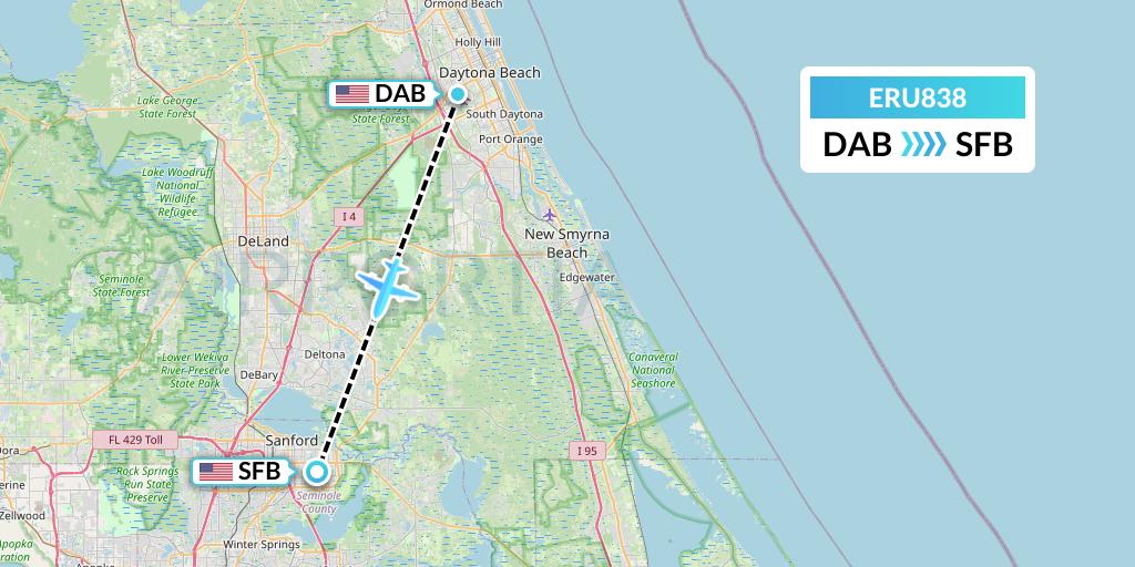 ERU838 Embry-riddle Aeronautical University Flight Map: Daytona Beach to Orlando