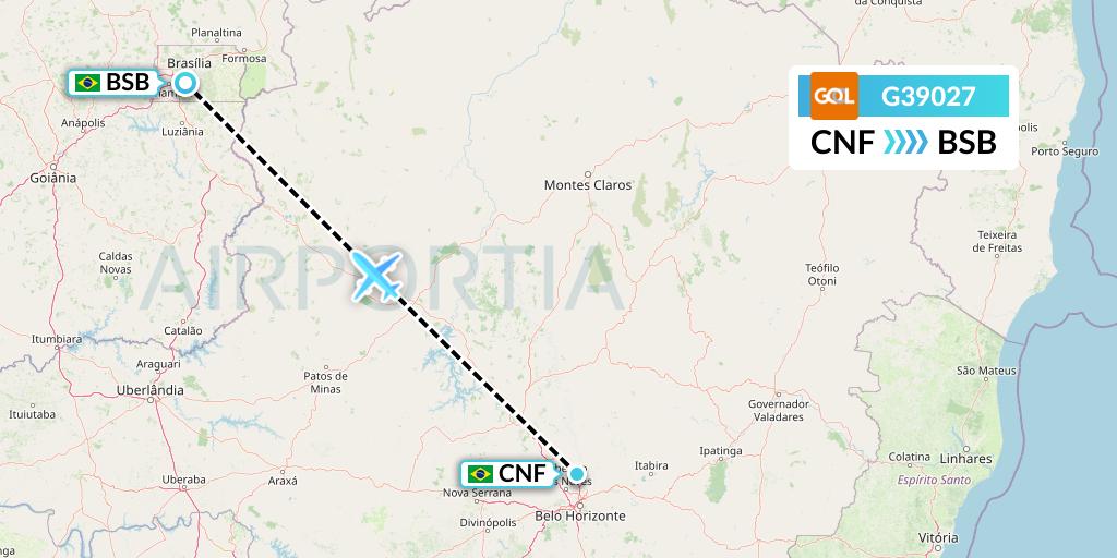 G39027 GOL Transportes Aeros Flight Map: Belo Horizonte to Brasilia