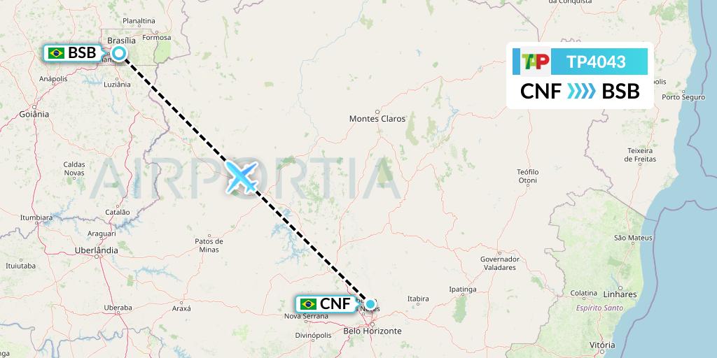 TP4043 TAP Portugal Flight Map: Belo Horizonte to Brasilia