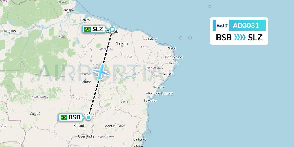AD3031 Azul Brazilian Airlines Flight Map: Brasilia to Sao Luis