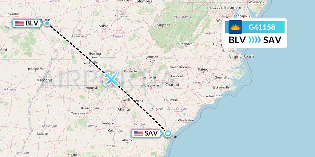 G41158 Allegiant Air Flight Map: Belleville to Savannah