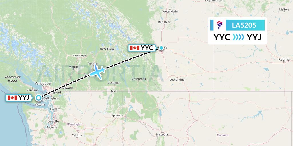 LA5205 LAN Airlines Flight Map: Calgary to Victoria