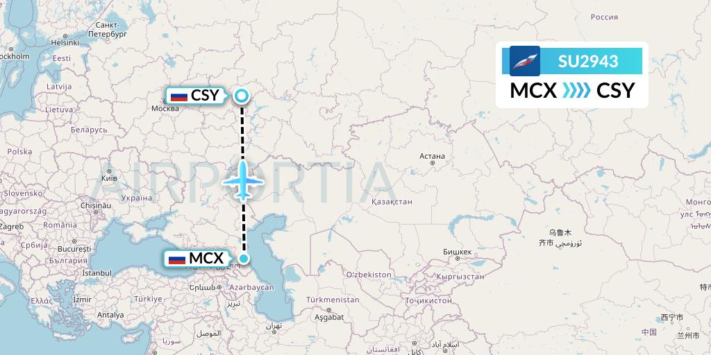 SU2943 Aeroflot Flight Map: Makhachkala to Cheboksary