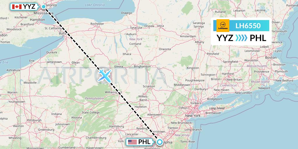 LH6550 Lufthansa Flight Map: Toronto to Philadelphia
