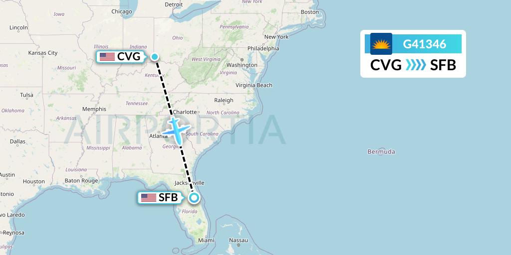 G41346 Allegiant Air Flight Map: Cincinnati to Orlando