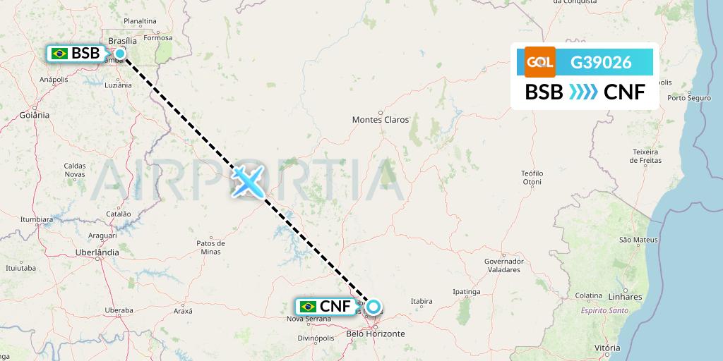G39026 GOL Transportes Aeros Flight Map: Brasilia to Belo Horizonte